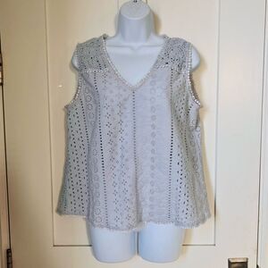 Joie Light Blue Eyelet Lace Scalloped Trim 100% Cotton Romantic Blouse Top L